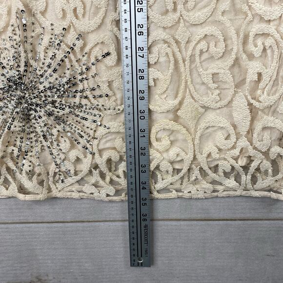 Free People Dress Sz 12 Cream Embroidered Lace Sequins Cottage Fairy Romantic - Picture 5 of 11